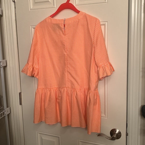LaRoque orange/white cotton check ruffle blouse. Size L - Picture 4 of 7